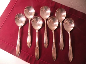Set Of 7 KING EDWARD Round Bowl Soup Spoons NATIONAL silverplate 6 7/8" - Picture 1 of 7