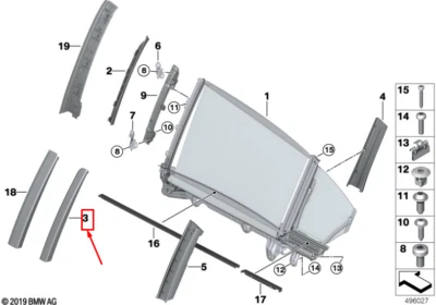 New BMW 7 G11 Outer Front Left Side Window Glass Trim 51357377303 - Image 1 of 4