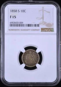 1858-S Seated Liberty Dime F15 NGC - Bild 1 von 3
