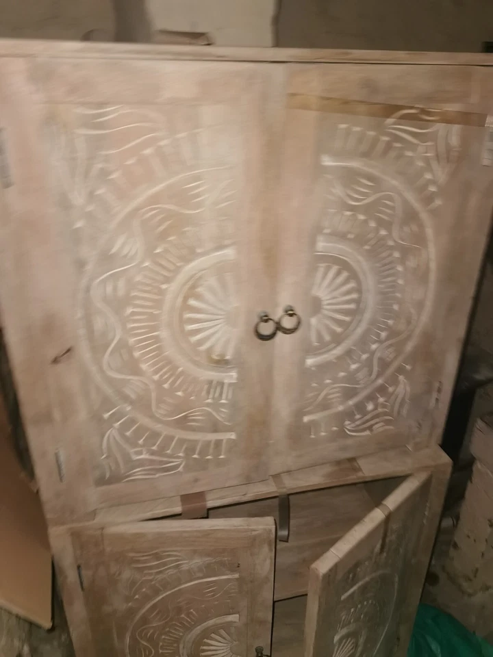 LARGE PINE LINEN/PANTRY/ STORAGE CUPBOARD STIFFKEY BLUE F&B - Image 1 of 4