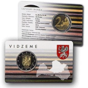 LETONIA - Moneda conmemorativa de 2 € Euro 2016 - Vidzeme BU COINCARD - Imagen 1 de 2