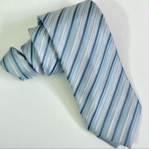 ARMANI COLLEZIONI Woven Silk Tie Blue Silver Stripe Print - Picture 1 of 4