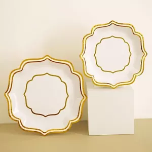 25 PLATOS DE PAPEL DESECHABLES PARA ENSALADA DE CENA DE 10" borde festoneado metálico fiesta eventos - Imagen 1 de 17