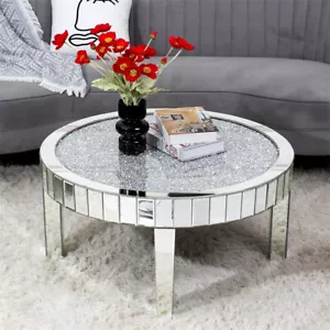 80CM Luxus Glas Kaffeetisch Rund Spiegel Sofatisch Kristall Diamanten Wohnzimmer - Bild 1 von 10