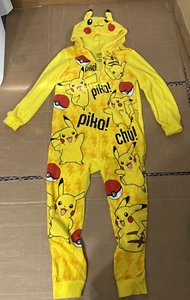Pokemon Pikachu Fleece One Piece 10/12 Hoodie Pajamas Union Suit Child - Picture 1 of 4