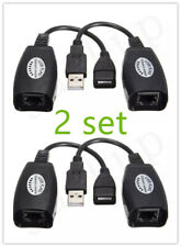 2X USB Extension Ethernet RJ45 Cat5e/6 Cable Adapter Extender Over Repeater Set