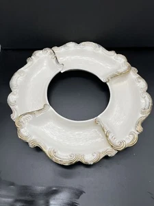 VTG Cal Style Lazy Susan Dish Serving Set White 252 USA Ceramic Gold Scrolls - Picture 1 of 19
