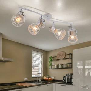 Deckenleuchte Spotleiste Deckenlampe 4-Flammig beweglich Holzoptik weiß L 72 cm - Bild 1 von 9