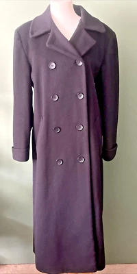 Gabardina Larry Levine 100 % lana doble botonadura negra vintage para mujer talla 8 Foto 1 de 4