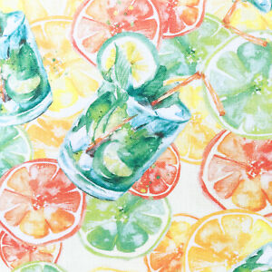 Cotton Fabric Orange Lemon Lime Cocktail Print Craft Fabric Material Metre