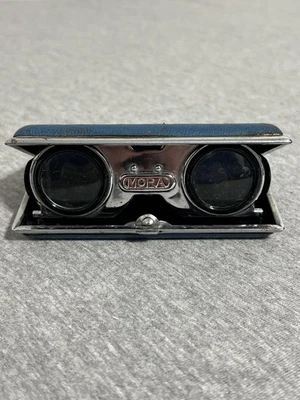 Vintage MORA Opera Glasses Folding Binoculars Coated Lens Blue Japan Theater - Image 1 of 4