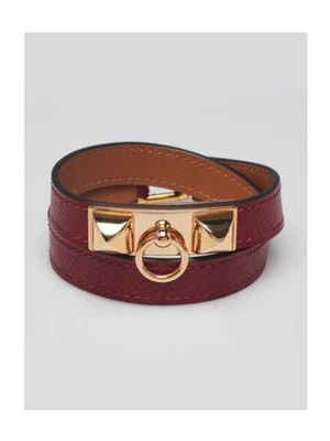 Pulsera HERMES Borgoña Rojo Epsom Cuero Rival Doble Tour Foto 1 de 4