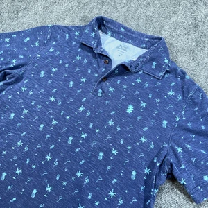 Izod Saltwater Polo Shirt Mens M Blue Pineapple Palm Trees Short Sleeve Cotton - Picture 1 of 7