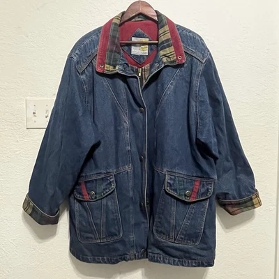 Jaqueta jeans forrada vintage anos 90 feminina vista atual tamanho XL tamanho grande - Imagem 1 de 4