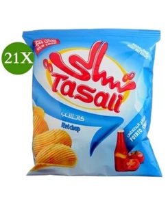 21 X Tasali Chips Patate Ketchup Aroma 12 Grammi شيبس بطاطا بالكاتشب - Foto 1 di 1
