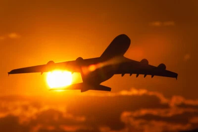 Airbus A380 Airplane Flying Into Sunset Photo Art Print Poster 18x12 - Image 1 of 3