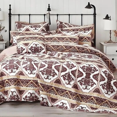 Juego de colcha acolchada ornamental para ropa de cama DaDa - 3 piezas, cachemira, borgoña, rosa Foto 1 de 4