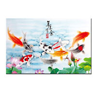 Canvas Art Prints Painting Gold Abstract Feng Shui Koi Fish Picture Modern Decor