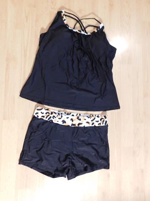 Tankini Leopardo - XL (16) - Negro - Espalda Cruzada - Pantalones Cortos Niño - Nuevos Foto 1 de 3