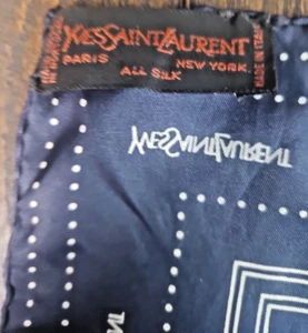 Vintage Yves Saint Laurent YSL Navy Silk Monogram Scarf France 18.5x18.5 In - Picture 1 of 5