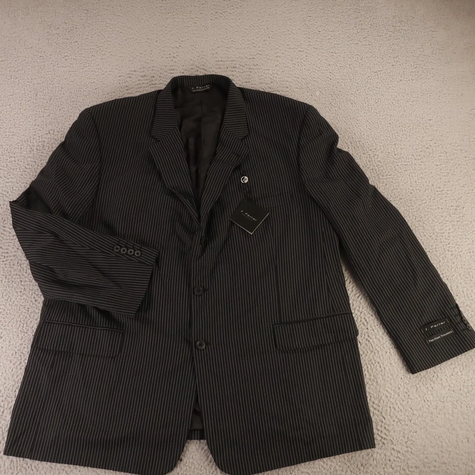 J Ferrar Jacket 2XL Black Pinstripe 100% Wool Twill Blazer Sport Coat 50R - Image 1 of 4