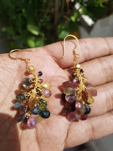 Pendientes Multi Turmalina Piedras Preciosas Plata de Ley 925 Hechos a Mano Joyería Regalo g55 - Imagen 1 de 14