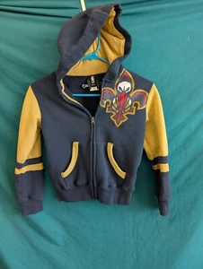 NBA Kids Pelicans Hoodie Zip Front Navy Gold Logo Sweatshirt Sz 7 - Picture 1 of 6