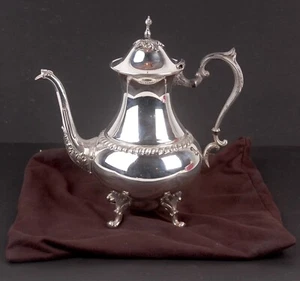 Vintage Sheridan Silver Co Silver on Copper Coffee Pot Footed Hinged Lid 11-1/2" - Photo 1/12
