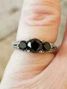 Round Cut Lab-Created 2.00Ct Black Spinel Engagement Ring 14K White Gold Plated - Picture 1 of 4