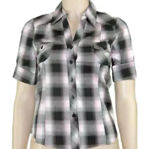 Women's Button-up Top collared Shirt plaid pink Small Junior's - Picture 1 of 4