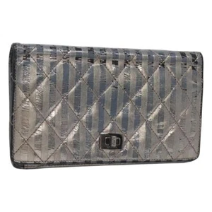 CHANEL 2.55 Matelasse Long Wallet Leather Silver CC Auth bs25537 - Picture 1 of 22