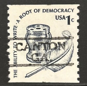 CANTON, GA Type 728 Precancel On A 1 Cent Ability To Write Democracy CoilStamp - Picture 1 of 1