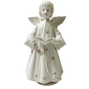 Schmid Vintage 8" Angel Music Box 1960's Japan Porcelain Gold Trim Silent Night - Picture 1 of 13