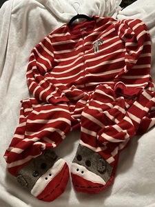 NICK & NORA RED WHITE SOCK MONKEY One Pc XL Footed Pajamas - Picture 1 of 5