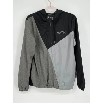 Matix Windbreaker Jacket Hoodie Full Zip Gray Color Block Light Activewear L - Image 1 of 4