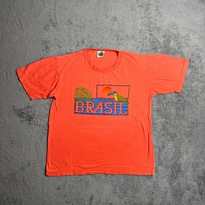Vintage 90s Brasil Brazil Shirt Adult M Toucan Embossed Print Beachy Tropical - Picture 1 of 6