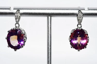 $395 .925 Sterling Silver 16.08CT Natural Topaz & White Diamond Dangle Earrings - Image 1 of 4