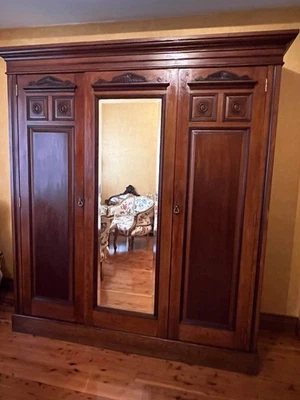 Antique Anthony Hordens Two Door with Mirror Wardrobe - image 1 of 4