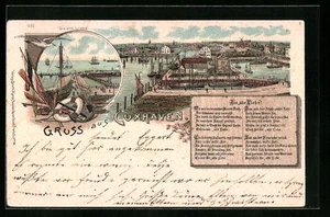 Lithographie Cuxhaven, Hafen mit Booten, Die alte Liebe 1904 - Bild 1 von 2