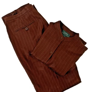LAUREN Ralph Lauren Women's Size M Pin Striped Silk Pajama Set - Brown - Picture 1 of 12