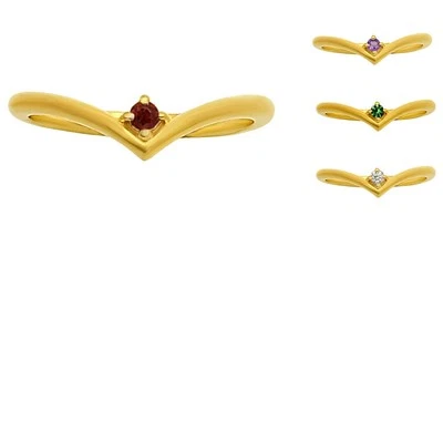 18K Gold Plated V-Shaped Gemstone Ring – Minimalist Stacking Band TGR1038 - Image 1 of 2