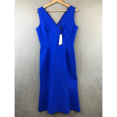 New ELIE TAHARI Katelynn Royal Blue V Neck Sheath Midi Dress Size 8 - Image 1 of 4