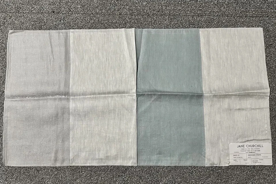 Jane Churchill Fabric Sample 26.75” x 14” Shimmer Stripe Aqua Blue Silver Crafts - Image 1 of 4