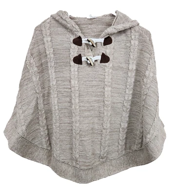 CRAZY 8 Gymboree Sweater Knit Poncho Cape Toggle SZ XL 14 Heavy Warm Hooded Tan - Image 1 of 4