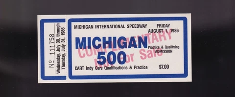 1986 Michigan Speedway-Qualifying Ticket-MEARS WINS POLE-MICHIGAN 500-INDY Cover