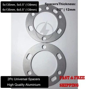 2X ALUMINUM WHEEL SPACER 5x135 5x5.5 5x139.7 6x135 6x5.5 6x139.7 THICK 1/2" 12mm - Picture 1 of 3