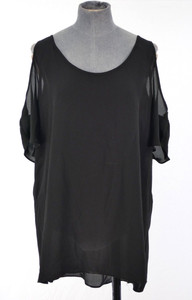 River Island Top Cold Shoulder Cut Out Back Black Tunic Chiffon UK 12
