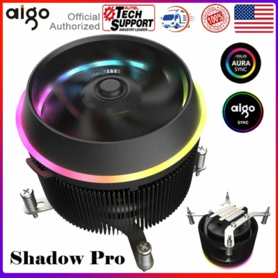 Aigo CPU Cooler Fan 280W PWM LED SYNC 5V 3Pin 100mm ARGB Heatsink Fan For Intel - Image 1 of 4