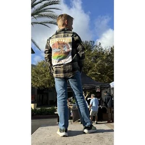 LED ZEPPELIN 70s Rock Retro Vintage Upcycled Plaid Flannel Kids Shirt Sz 10/12 - Picture 1 of 11