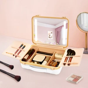 3 Colors Portable Travel Makeup Box with 4K Silver Plated Mirror and LED Lights - Picture 1 of 60